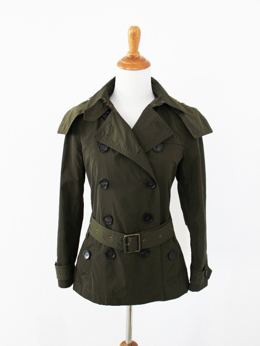 Burberry Brit Balmoral Olive Green Cropped Trench Coat Jacket + Bag & Tag, US 2